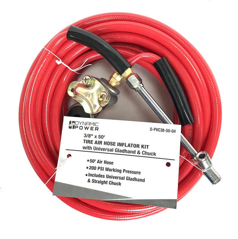 DYNAMIC POWER Truck Tire Inflator Kit- 3/8" X 50' Air Hose with Universal Gladhand & Chuck (RED), D-PVC38-50-04 - Image 1